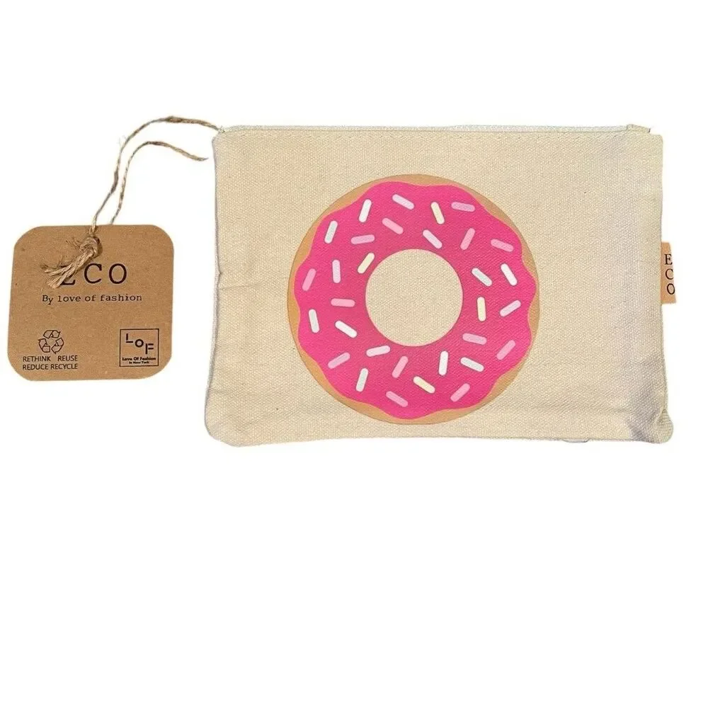 Eco Zipper Pouch Stylish Pink Donut Printed Organizer Cosmetic Small Makeup